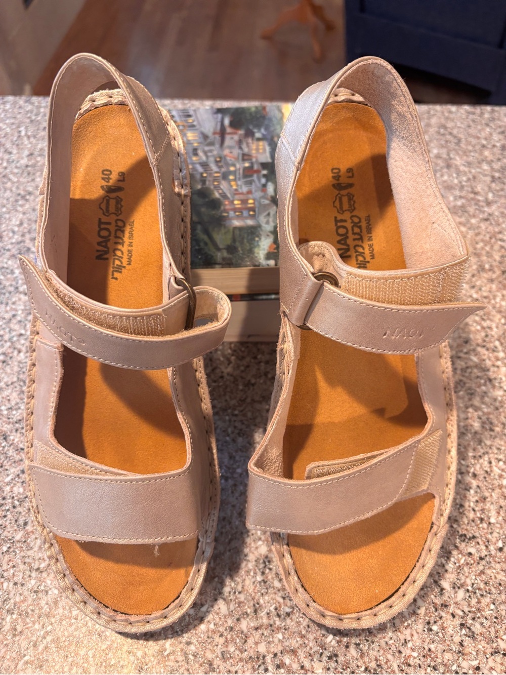 Naot Neutral shimmery Beige Leather Hook-and-Loop Sandals Size 40 (W9)